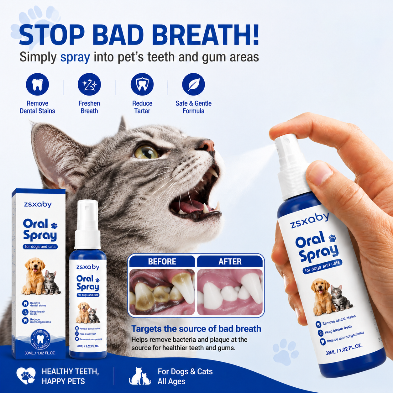 zsxaby™ No-Brushing Oral Care Spray for Dogs & Cats